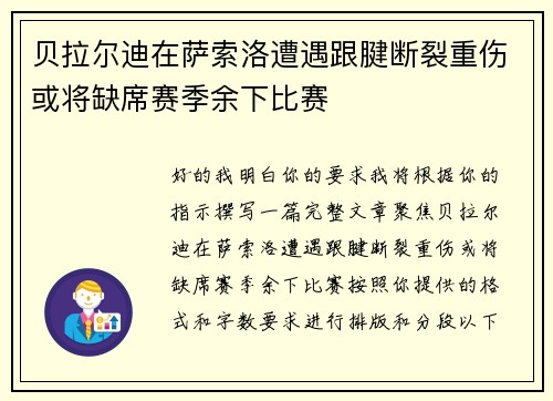 贝拉尔迪在萨索洛遭遇跟腱断裂重伤或将缺席赛季余下比赛 贝拉尔迪在萨索洛遭遇跟腱断裂重伤或将缺席赛季余下比赛