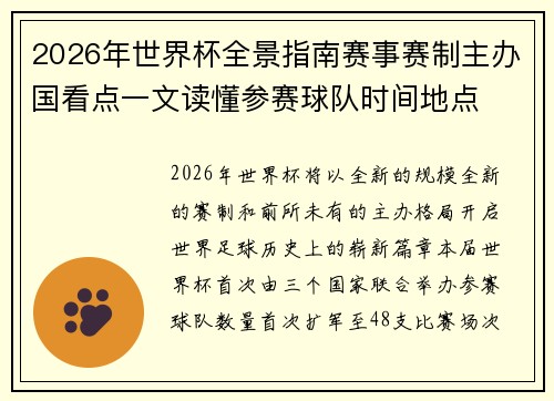 2026年世界杯全景指南赛事赛制主办国看点一文读懂参赛球队时间地点